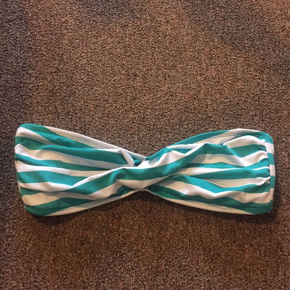 Teal and white striped Bandeau bikini top